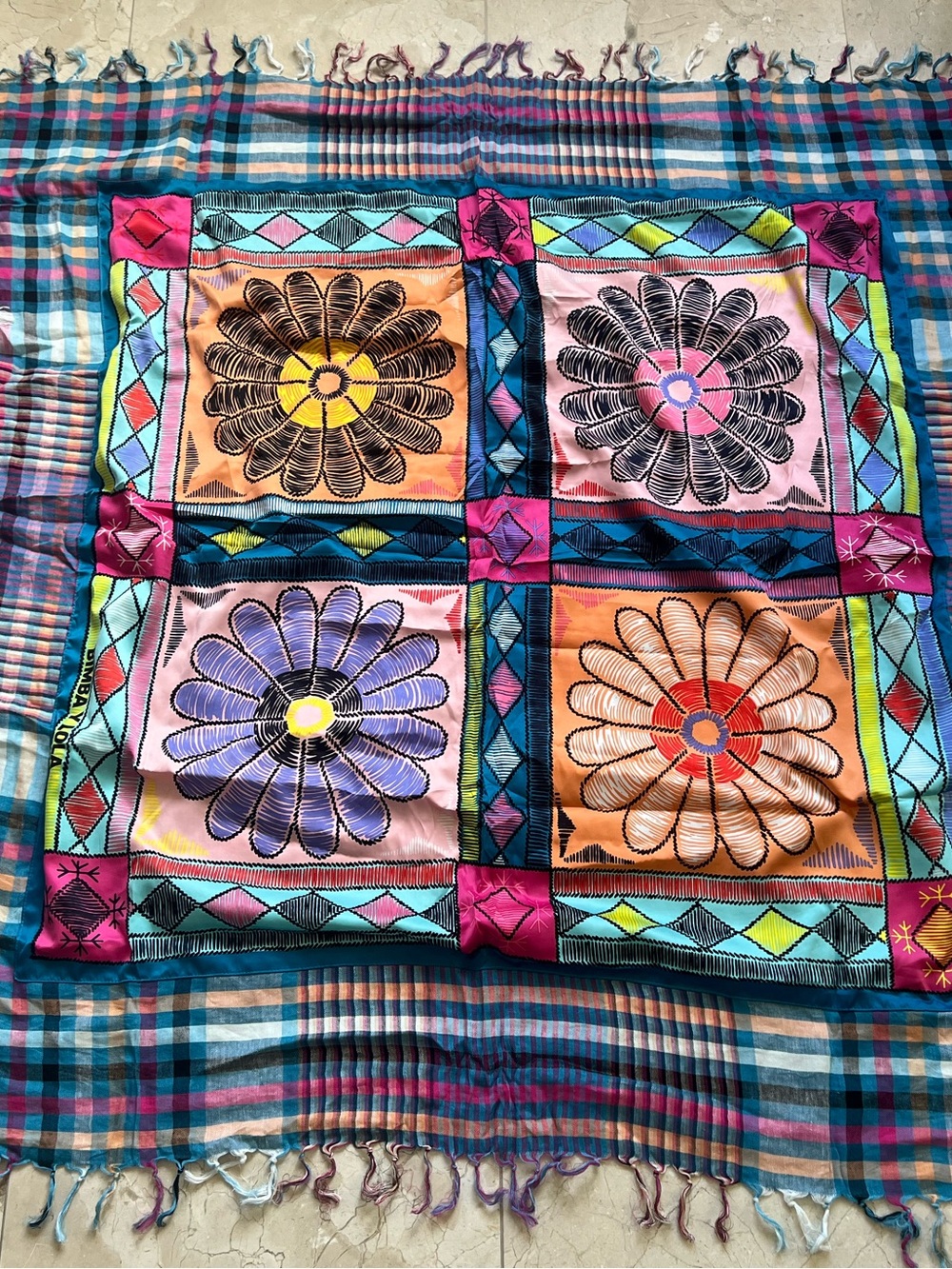Bimba Y Lola Colorful Floral Patchwork Scarf Shawl